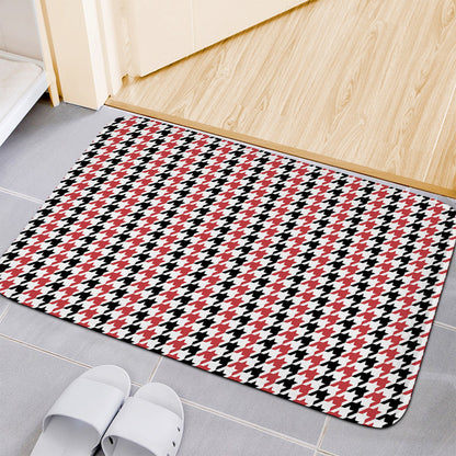 Red Black And White Houndstooth Print Indoor Door Mat