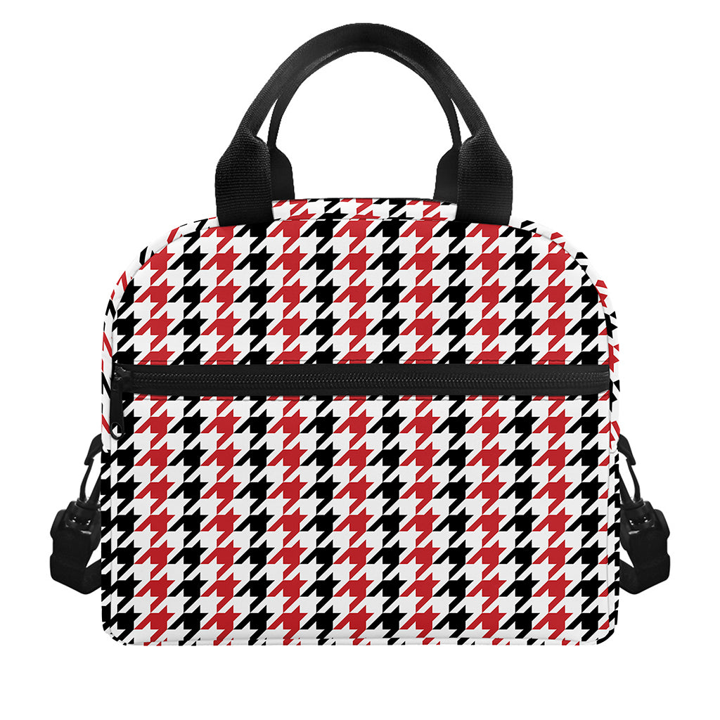 Red Black And White Houndstooth Print Insulated Lunch Bag