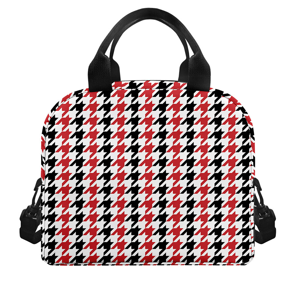 Red Black And White Houndstooth Print Insulated Lunch Bag