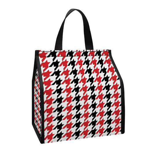 Red Black And White Houndstooth Print Insulated Lunch Tote