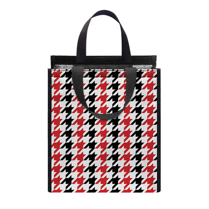 Red Black And White Houndstooth Print Insulated Lunch Tote