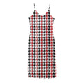 Red Black And White Houndstooth Print Jersey Midi Cami Dress