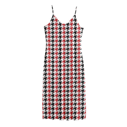 Red Black And White Houndstooth Print Jersey Midi Cami Dress