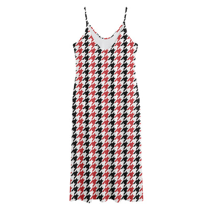 Red Black And White Houndstooth Print Jersey Midi Cami Dress