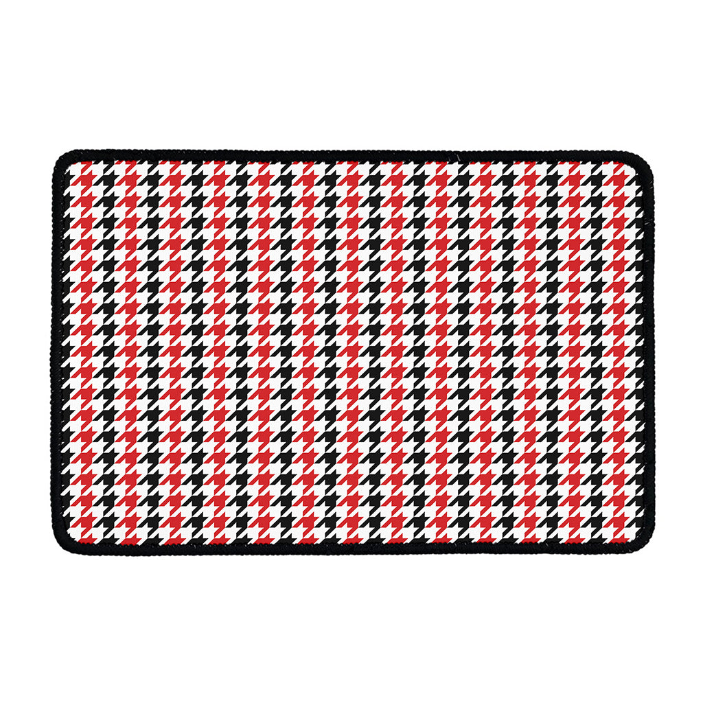 Red Black And White Houndstooth Print Kitchen Mat