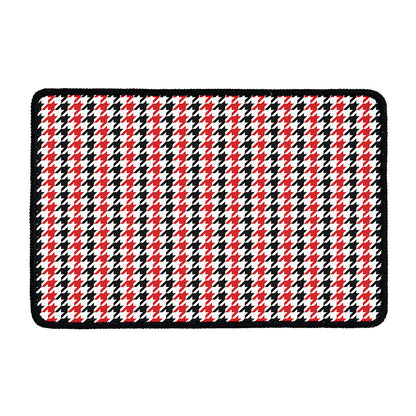 Red Black And White Houndstooth Print Kitchen Mat