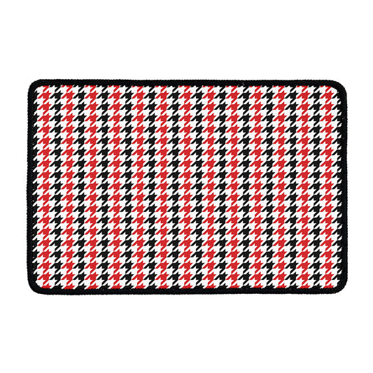 Red Black And White Houndstooth Print Kitchen Mat