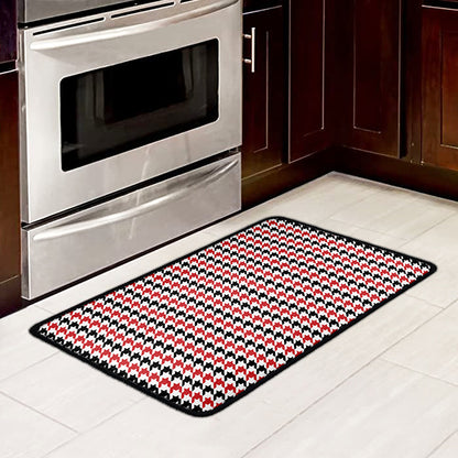Red Black And White Houndstooth Print Kitchen Mat