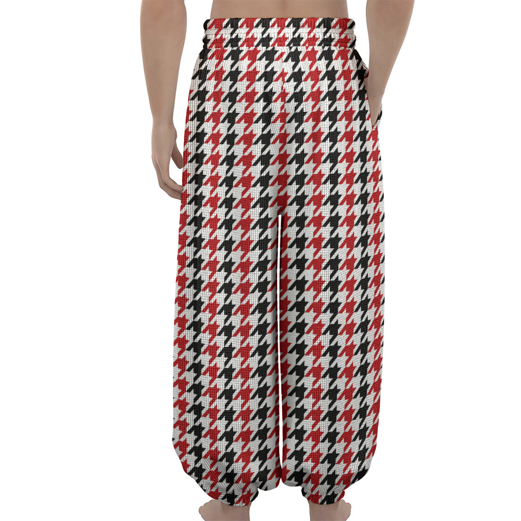 Red Black And White Houndstooth Print Lantern Pants