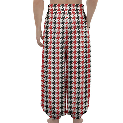 Red Black And White Houndstooth Print Lantern Pants