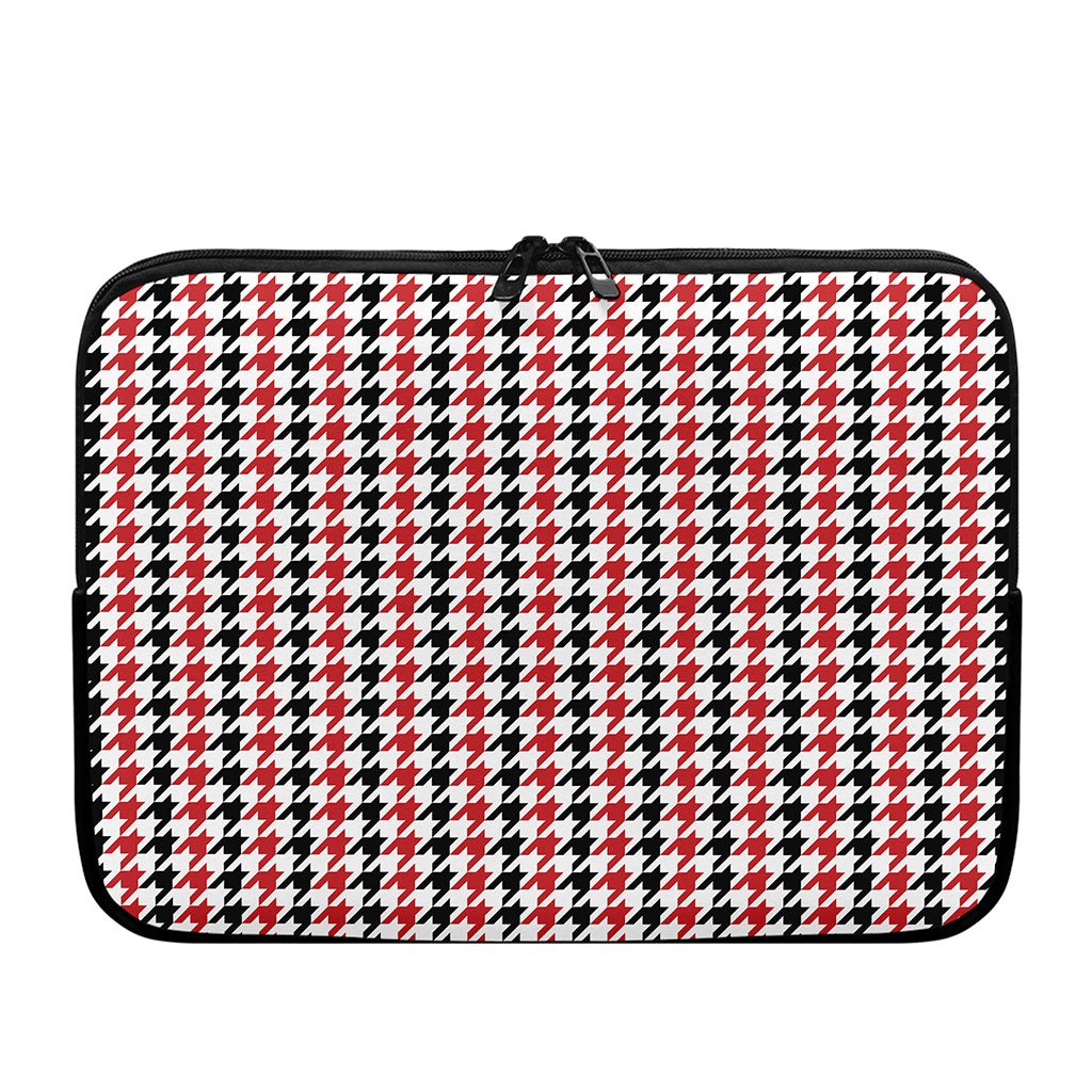 Red Black And White Houndstooth Print Laptop Sleeve