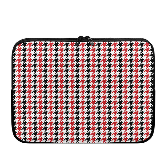 Red Black And White Houndstooth Print Laptop Sleeve