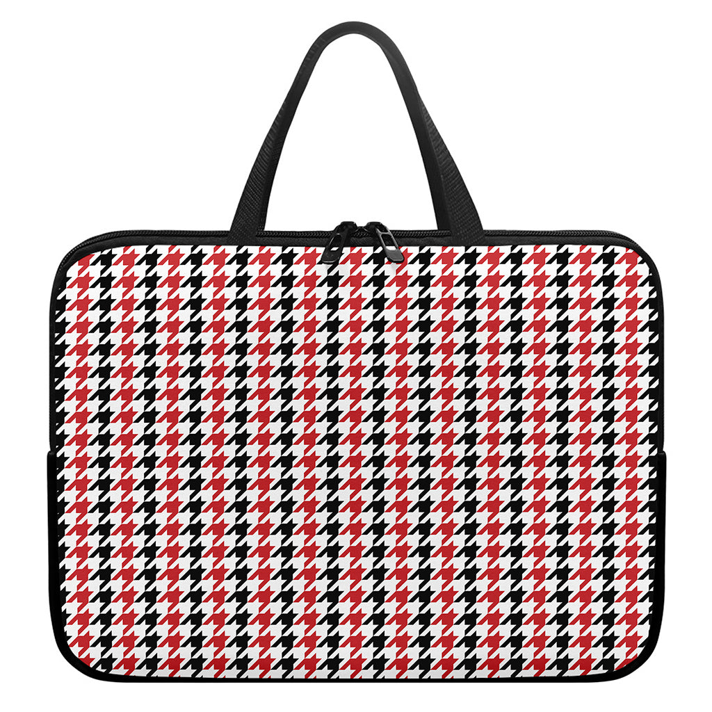 Red Black And White Houndstooth Print Laptop Sleeve With Handle