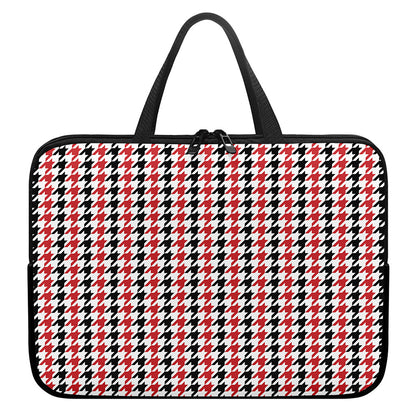 Red Black And White Houndstooth Print Laptop Sleeve With Handle