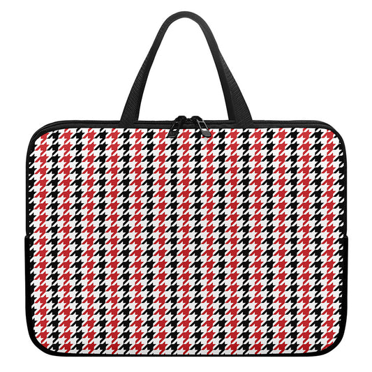 Red Black And White Houndstooth Print Laptop Sleeve With Handle