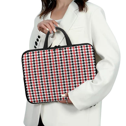 Red Black And White Houndstooth Print Laptop Sleeve With Handle