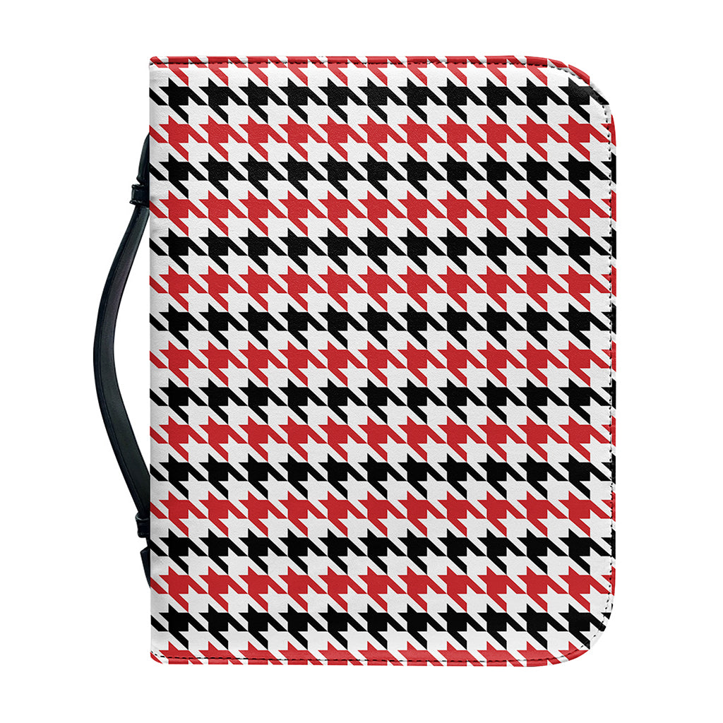 Red Black And White Houndstooth Print Leather Bible Cover