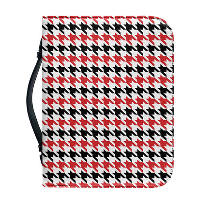 Red Black And White Houndstooth Print Leather Bible Cover
