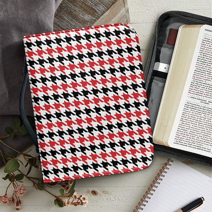 Red Black And White Houndstooth Print Leather Bible Cover