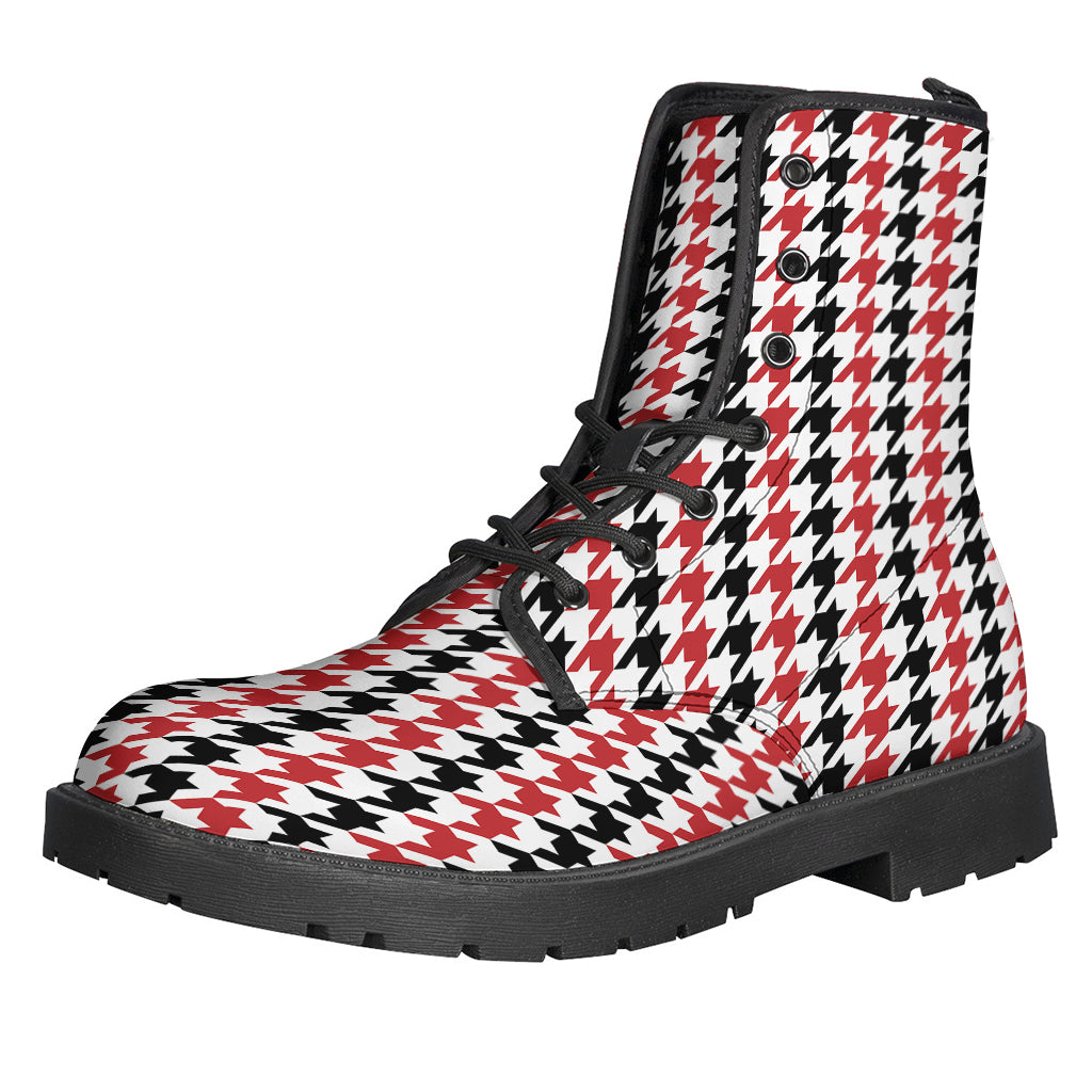 Red Black And White Houndstooth Print Backpack