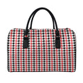 Red Black And White Houndstooth Print Leather Duffel Bag