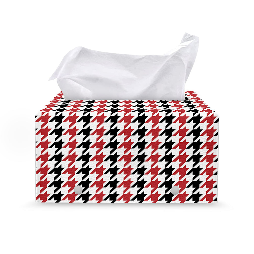 Red Black And White Houndstooth Print Leather Tissue Box Cover