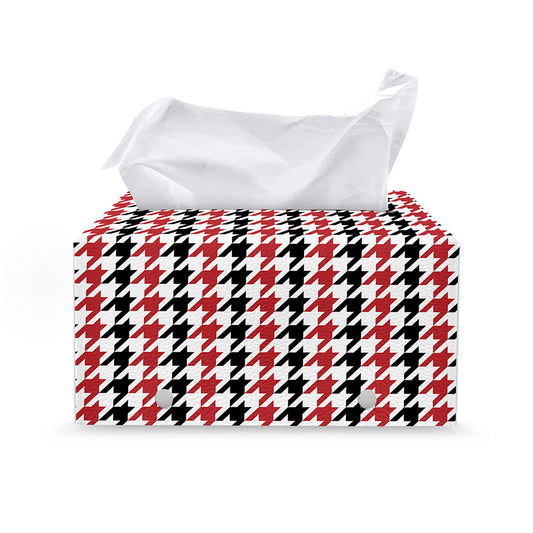 Red Black And White Houndstooth Print Leather Tissue Box Cover
