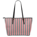 Red Black And White Houndstooth Print Leather Tote Bag With Zipper