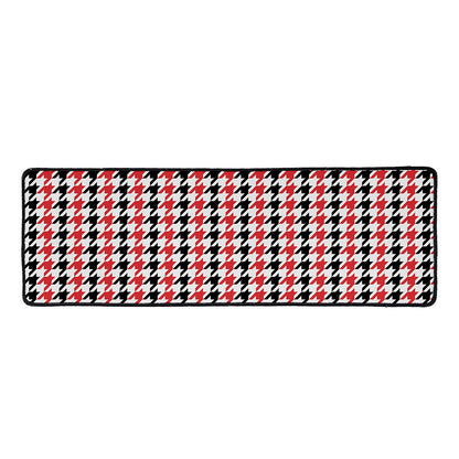 Red Black And White Houndstooth Print Long Kitchen Mat