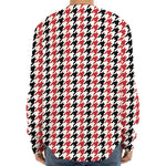 Red Black And White Houndstooth Print Long Sleeve Baseball Jersey