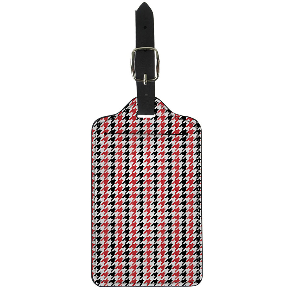 Red Black And White Houndstooth Print Luggage Tag