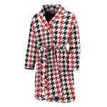Red Black And White Houndstooth Print Men's Bathrobe