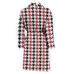 Red Black And White Houndstooth Print Men's Bathrobe