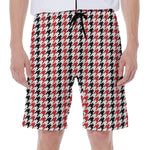 Red Black And White Houndstooth Print Men's Beach Shorts