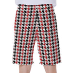 Red Black And White Houndstooth Print Men's Beach Shorts