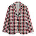 Red Black And White Houndstooth Print Men's Blazer