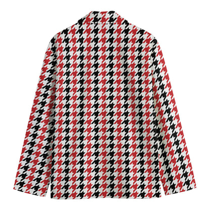 Red Black And White Houndstooth Print Men's Blazer