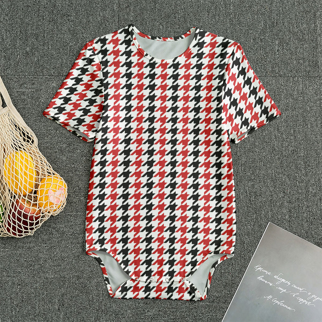 Red Black And White Houndstooth Print Men's Bodysuit