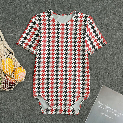 Red Black And White Houndstooth Print Men's Bodysuit