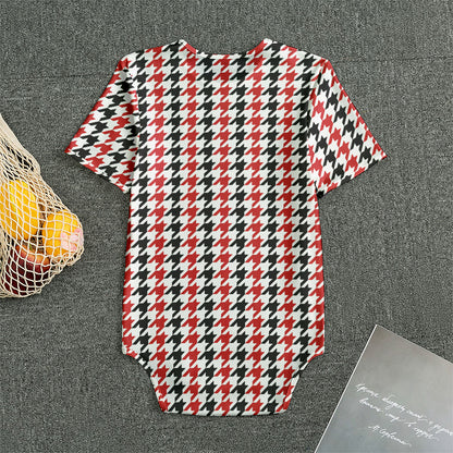 Red Black And White Houndstooth Print Men's Bodysuit