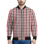 Red Black And White Houndstooth Print Men's Bomber Jacket