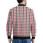 Red Black And White Houndstooth Print Men's Bomber Jacket