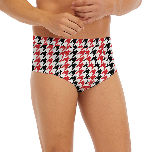 Red Black And White Houndstooth Print Men's Briefs