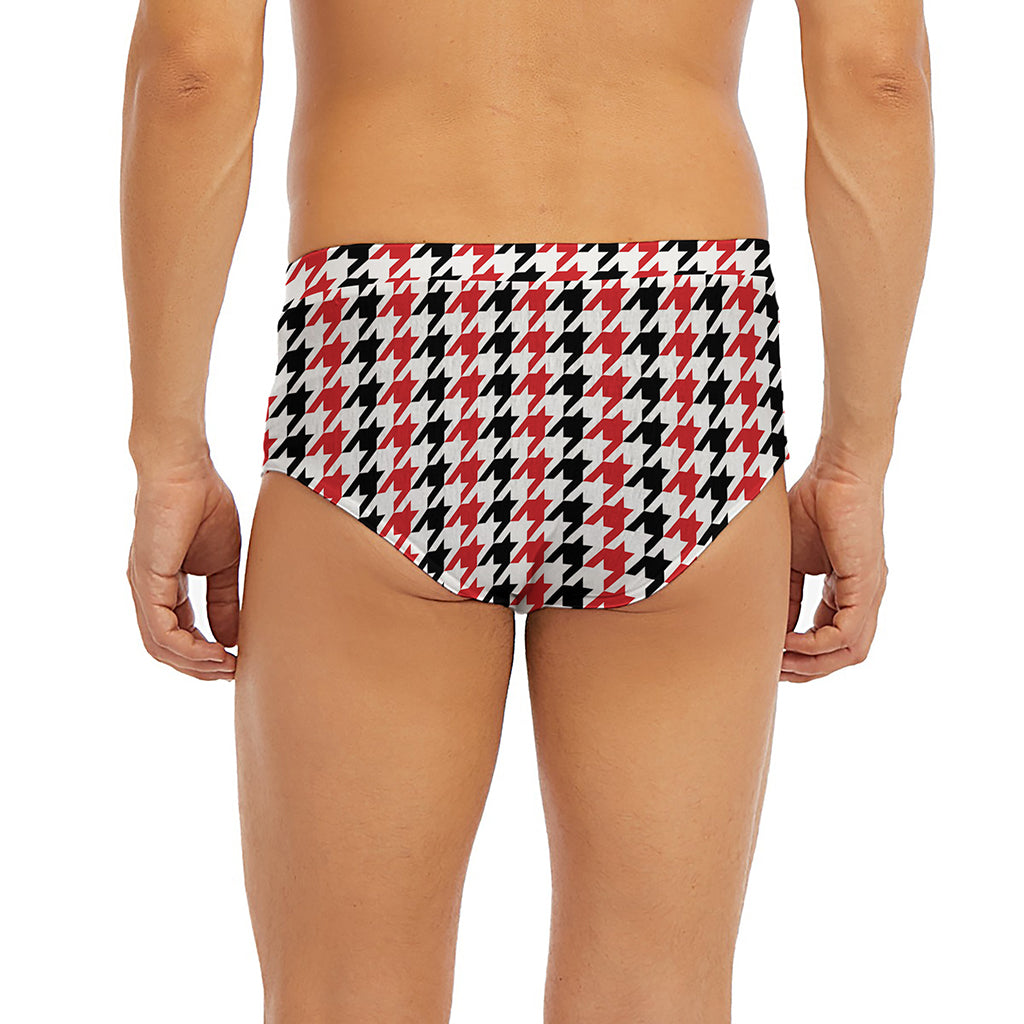 Red Black And White Houndstooth Print Men's Briefs