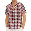 Red Black And White Houndstooth Print Men's Deep V-Neck Shirt