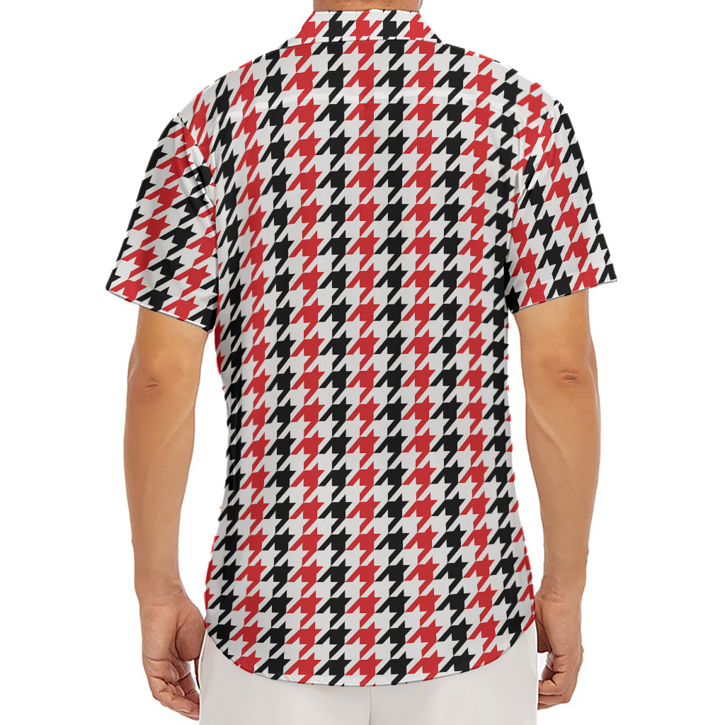 Red Black And White Houndstooth Print Men's Deep V-Neck Shirt