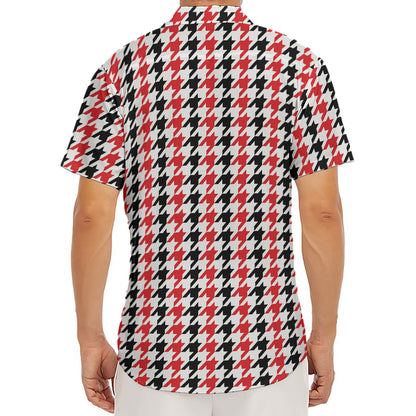 Red Black And White Houndstooth Print Men's Deep V-Neck Shirt