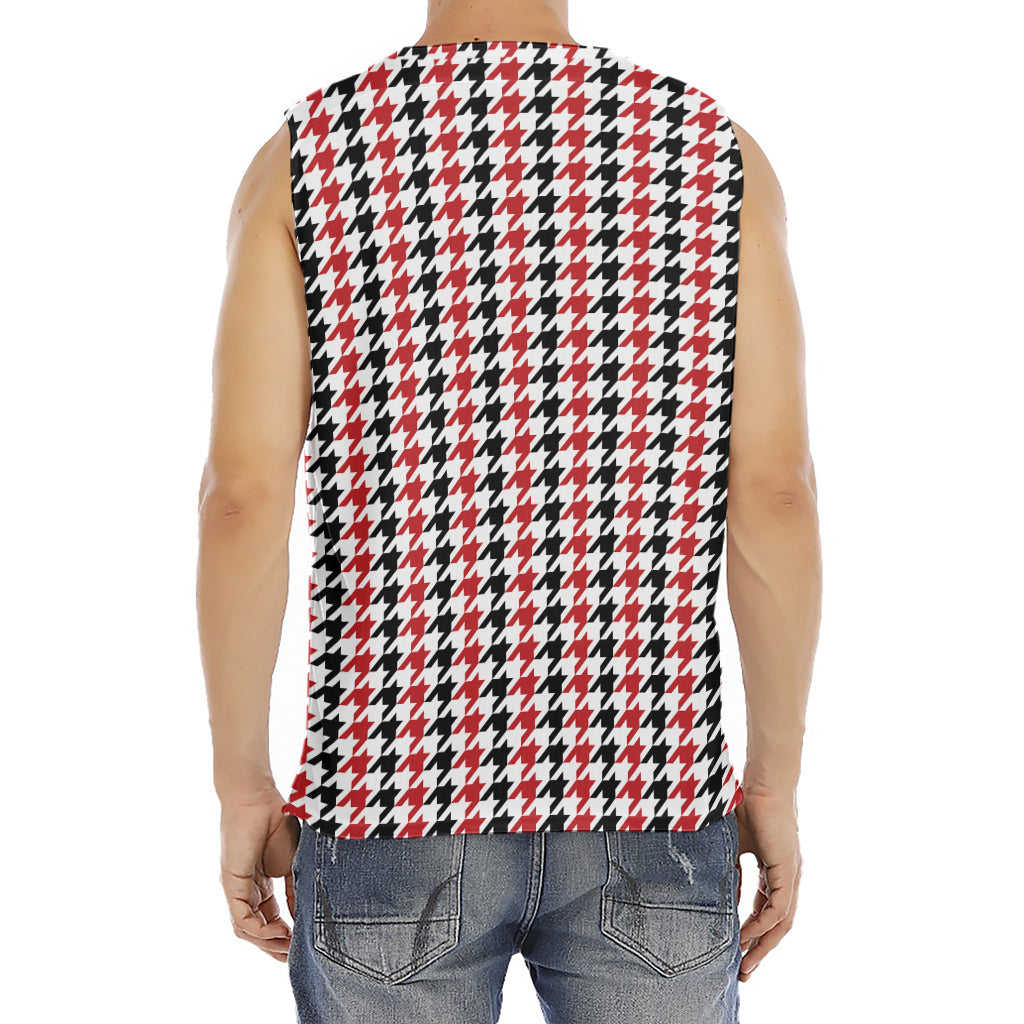 Red Black And White Houndstooth Print Men's Fitness Tank Top