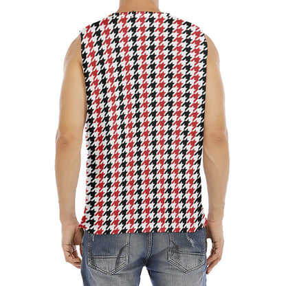 Red Black And White Houndstooth Print Men's Fitness Tank Top
