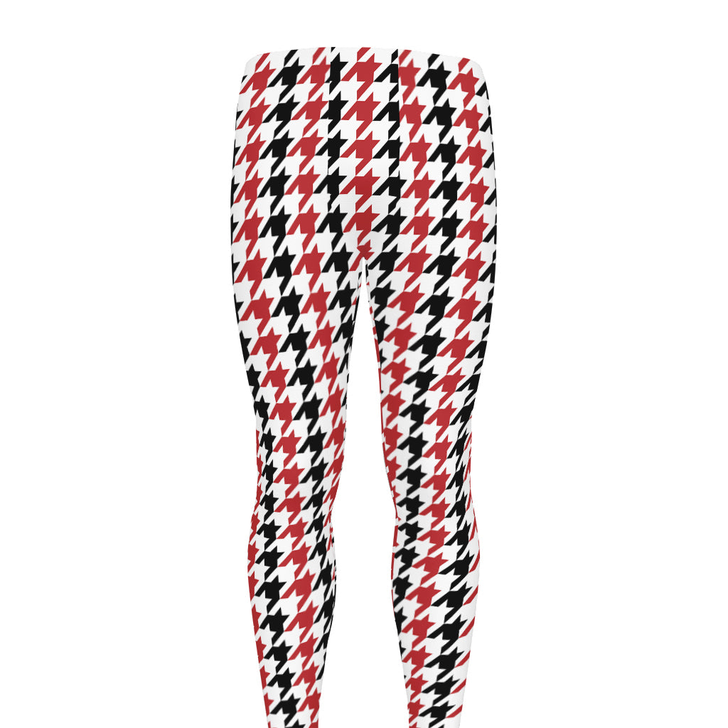 Red Black And White Houndstooth Print Men's leggings